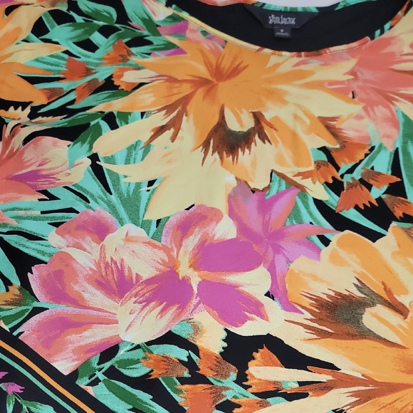 Slim Factor Orange and Black Asymmetrical Graphic Blouse - Picture 7 of 15